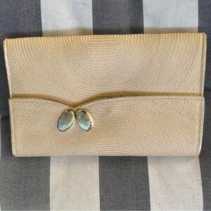 Elegant Tan Clutch with Gold Accents
